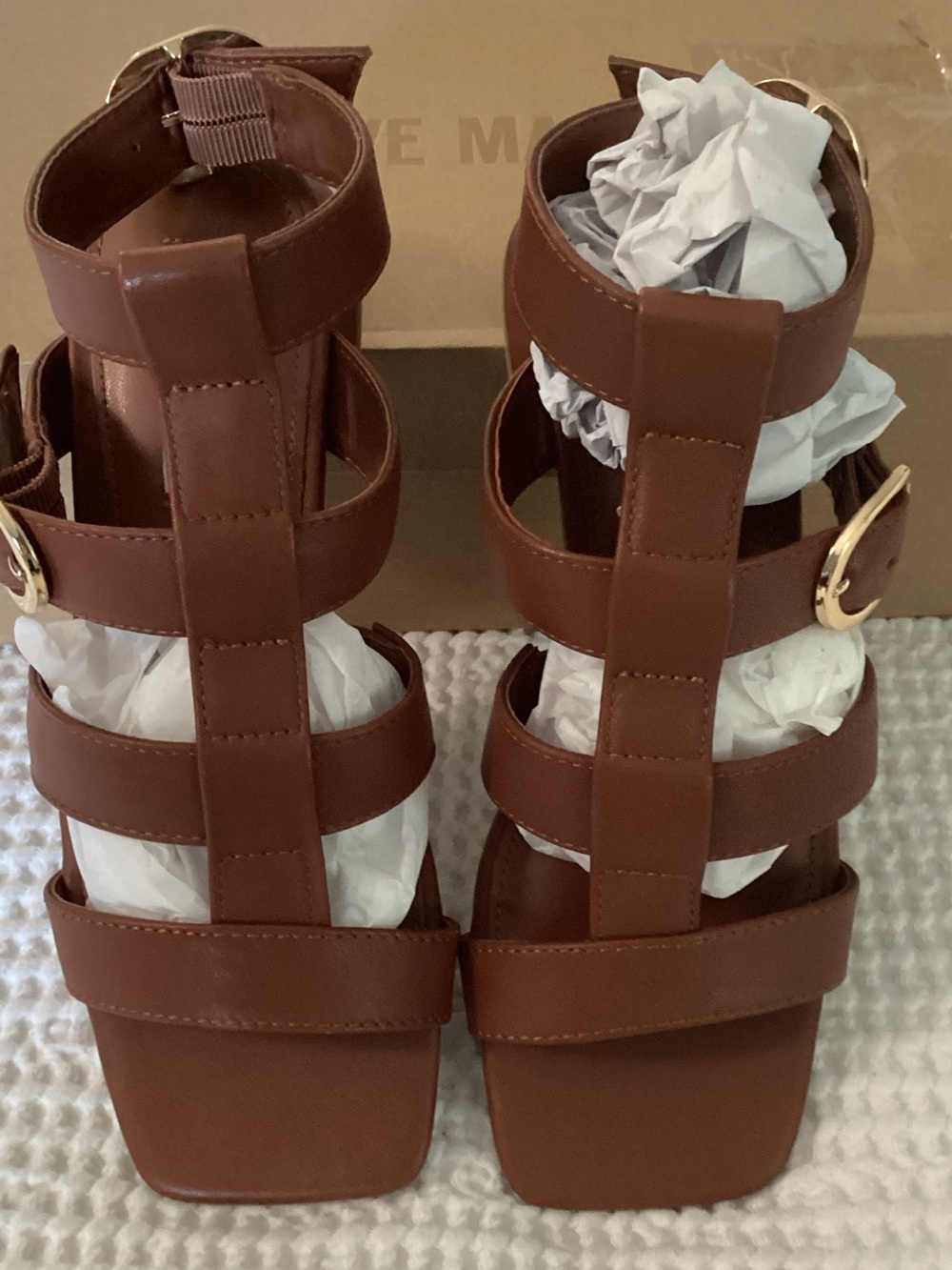 Steve Madden Brown Multi-Strap Block Heel Sandals